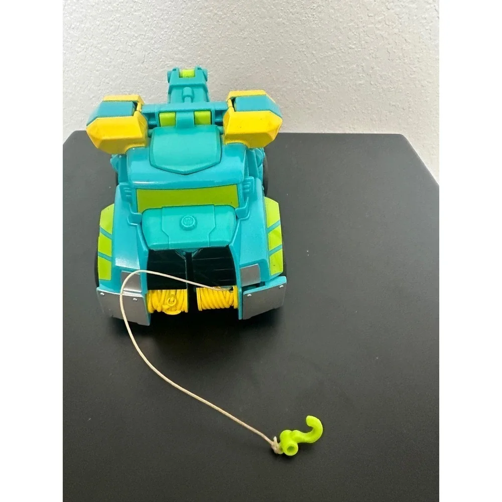 Transforming Robot Tow Truck Action Figure Teal Yellow Kids Toy Pull Cord
